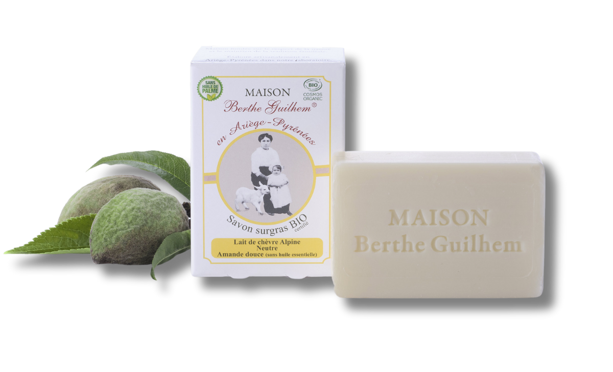 Savon neutre sans huile essentielle et sans huile de palme certifié BIO au lait de chèvre & amande douce - COLLECTION GRAND CONFORT