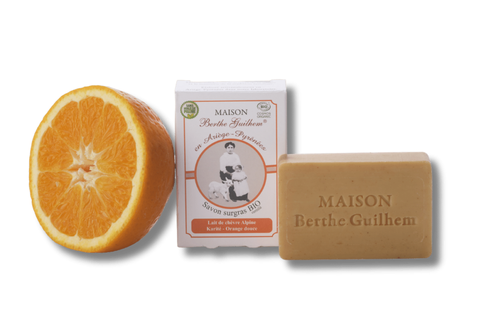 Savon lait de chèvre Karité Orange Douce certifié Bio et sans huile de palme