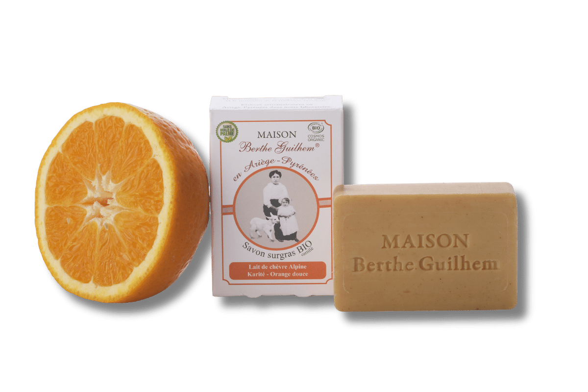 Savon lait de chèvre Karité Orange Douce certifié Bio et sans huile de palme