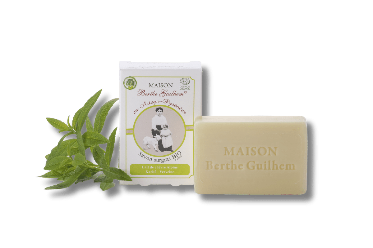 Savon lait de chèvre beurre de Karité/Verveine certifié Bio et sans huile de palme 100 grammes