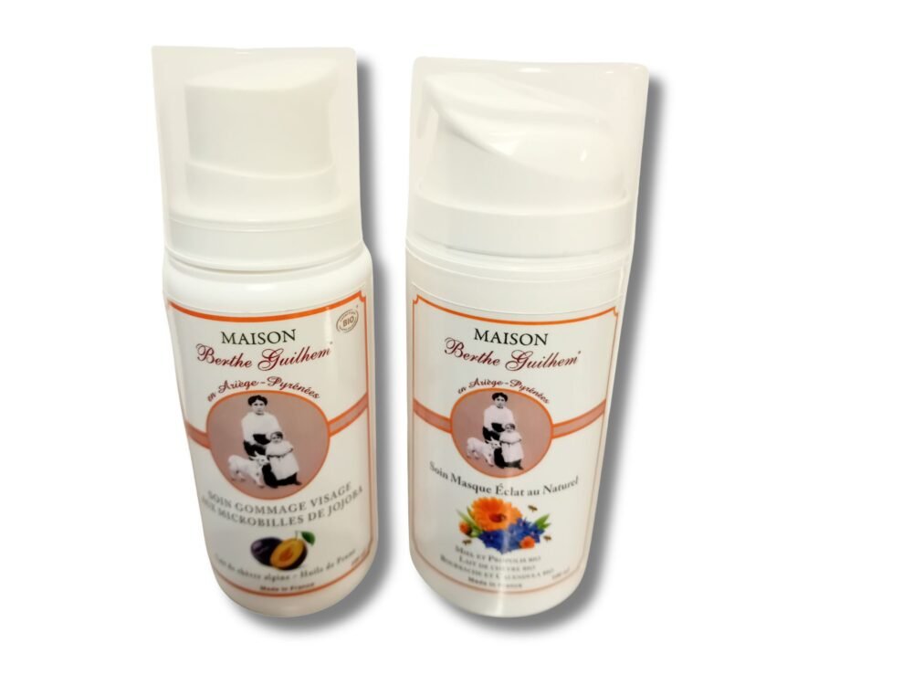 Lot soin gommage visage certifié BIO + Soin masque éclat au naturel visage Nouvelle Formule